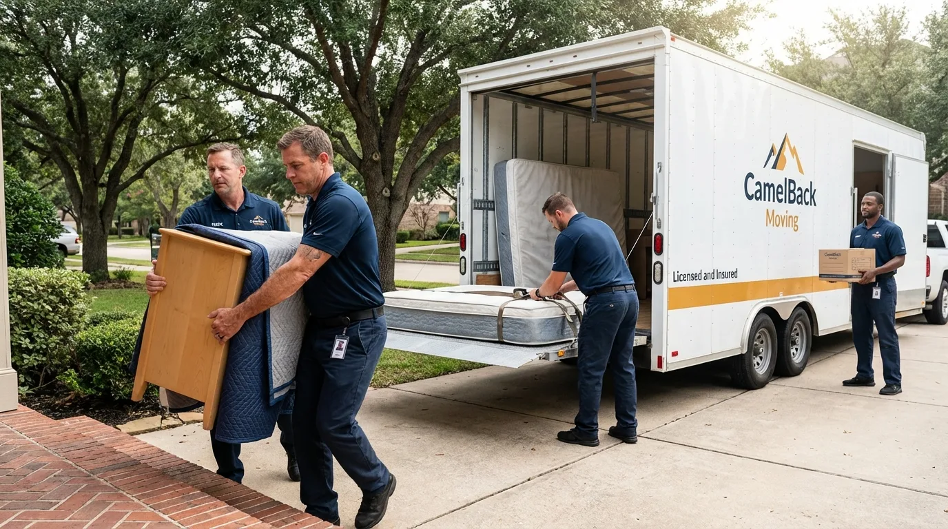 Crew loading residential truck for cross-state move from Londonderry, NH
