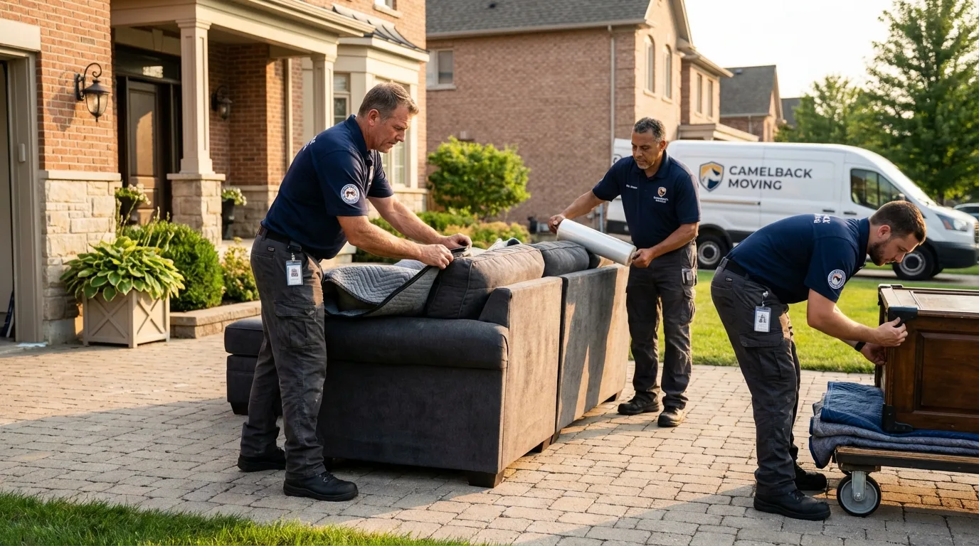 Large estate moving crew wrapping furniture in Londonderry, NH