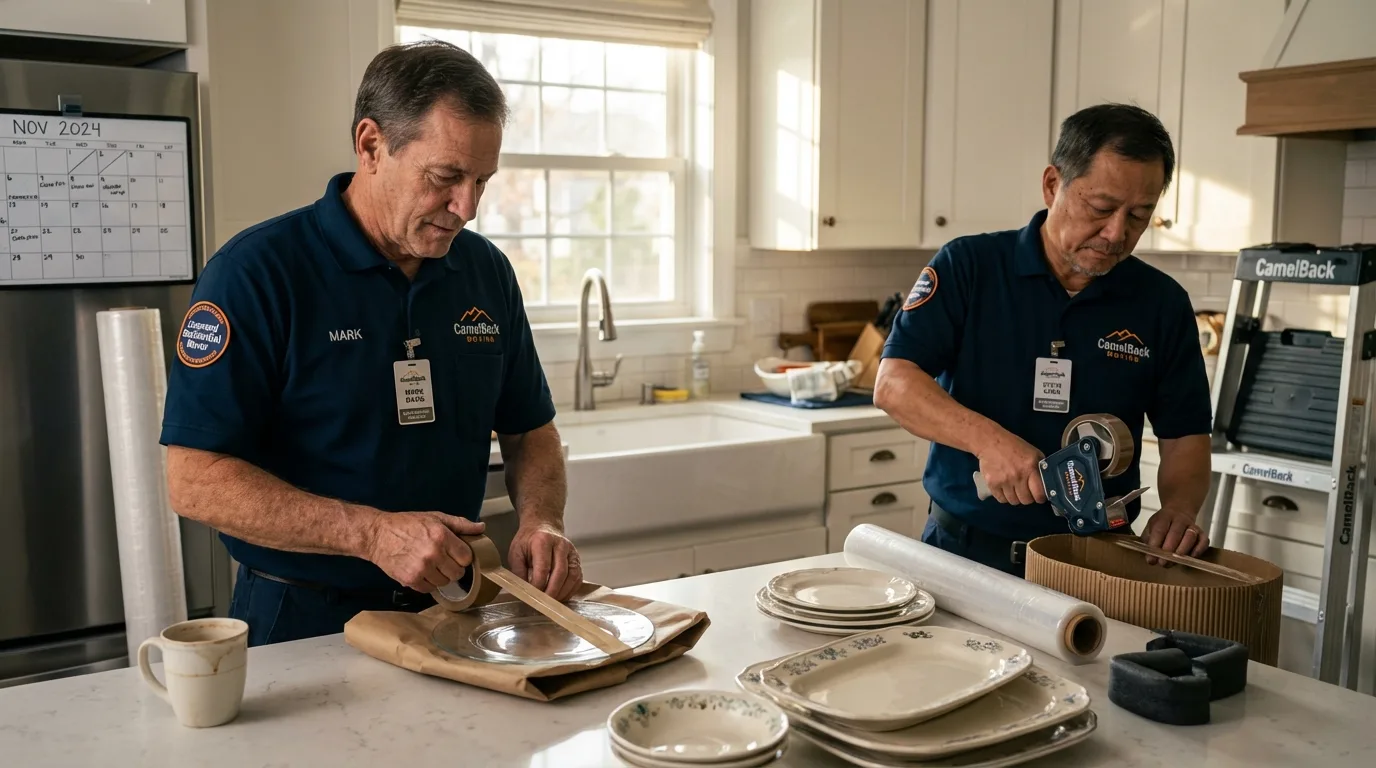 Professional crew packing kitchen dishware in Londonderry, NH